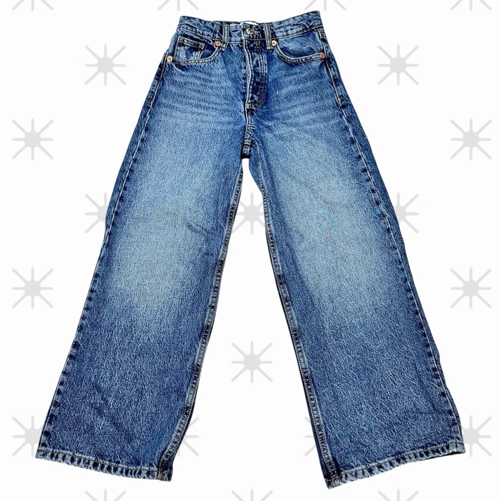 Zara Wide Leg Jeans Size 0 Vintage Wash High Rise Baggy Denim Y2K Streetwear